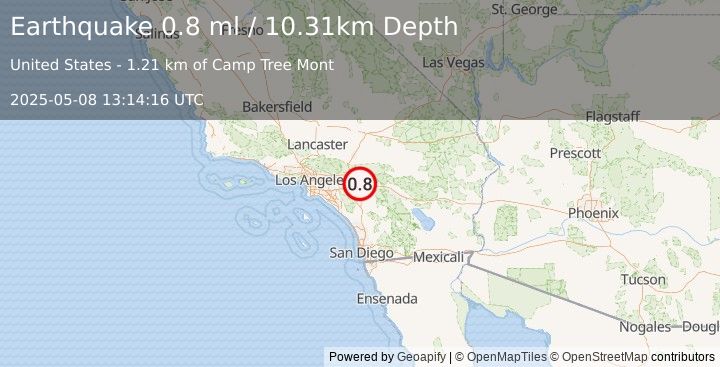 Earthquake 7 km NNE of Moreno Valley, CA (0.8 ml) (2025-05-08 13:14:16 UTC)