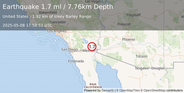 Earthquake 20 km NE of Holtville, CA (1.7 ml) (2025-05-08 17:58:51 UTC)