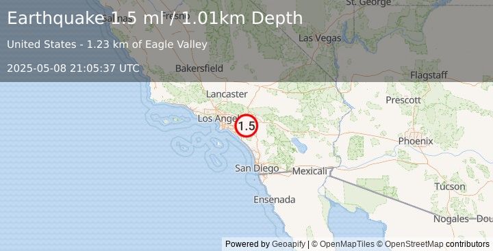 Earthquake 3 km SE of Home Gardens, CA (1.5 ml) (2025-05-08 21:05:37 UTC)