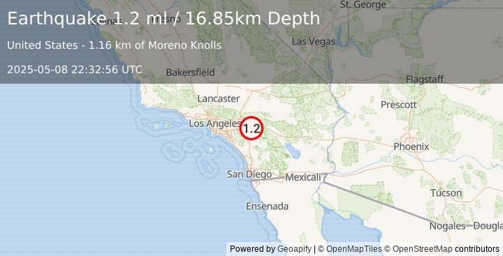 Earthquake 8 km SSW of Calimesa, CA (1.2 ml) (2025-05-08 22:32:56 UTC)