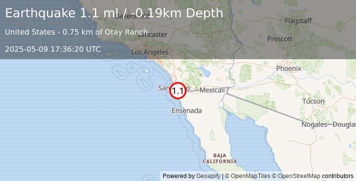 Earthquake 5 km ESE of Chula Vista, CA (1.1 ml) (2025-05-09 17:36:20 UTC)