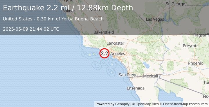 Earthquake 15 km WNW of Malibu, CA (2.2 ml) (2025-05-09 21:44:02 UTC)