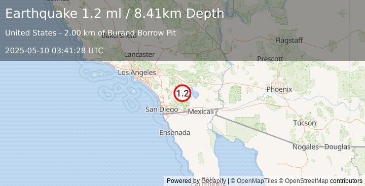 Earthquake 12 km ENE of Borrego Springs, CA (1.2 ml) (2025-05-10 03:41:28 UTC)