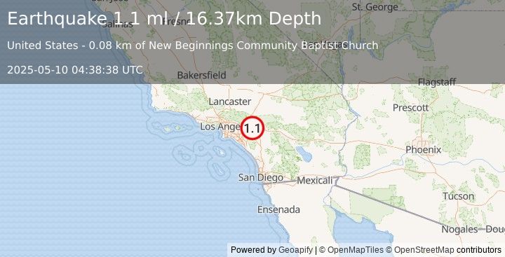 Earthquake 2 km WSW of Rubidoux, CA (1.0 ml) (2025-05-10 04:38:39 UTC)