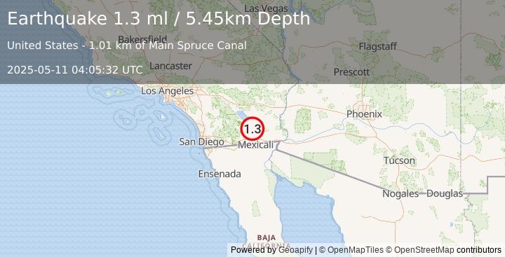 Earthquake 5 km ENE of Westmorland, CA (1.3 ml) (2025-05-11 04:05:32 UTC)