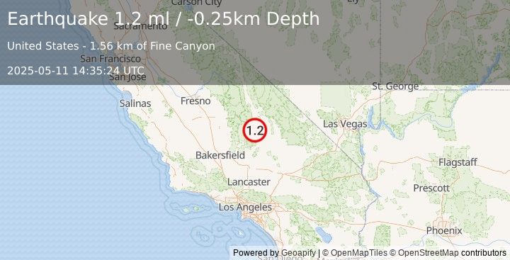 Earthquake 5 km S of Coso Junction, CA (1.2 ml) (2025-05-11 14:35:24 UTC)