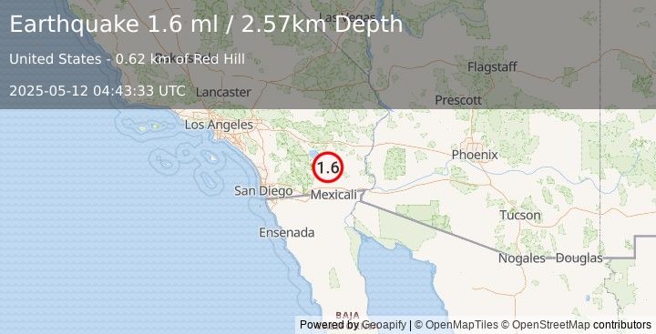 Earthquake 10 km WSW of Niland, CA (1.6 ml) (2025-05-12 04:43:33 UTC)
