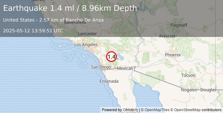 Earthquake 10 km NNW of Borrego Springs, CA (1.4 ml) (2025-05-12 13:59:51 UTC)