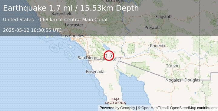 Earthquake 3 km W of Imperial, CA (1.7 ml) (2025-05-12 18:30:55 UTC)