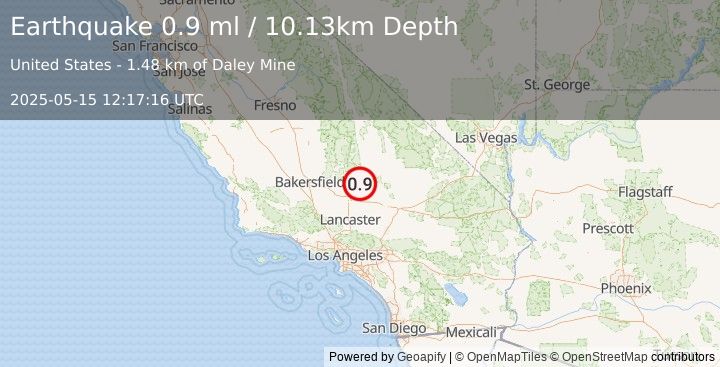 Earthquake 25 km NNE of California City, CA (0.9 ml) (2025-05-15 12:17:16 UTC)