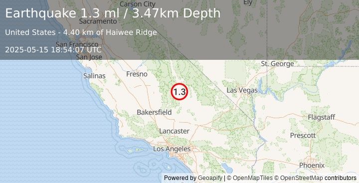 Earthquake 8 km NNE of Coso Junction, CA (1.3 ml) (2025-05-15 18:54:07 UTC)