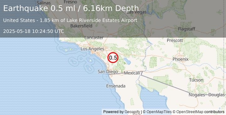 Earthquake 12 km W of Anza, CA (0.5 ml) (2025-05-18 10:24:50 UTC)
