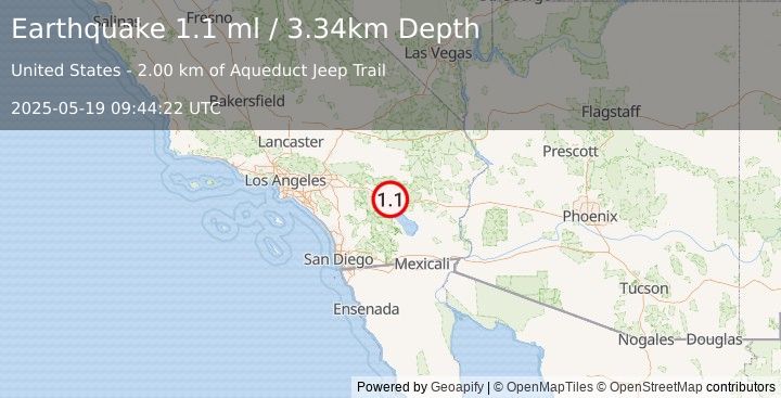 Earthquake 8 km NE of Coachella, CA (1.1 ml) (2025-05-19 09:44:22 UTC)