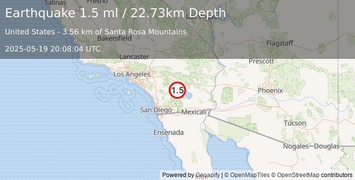 Earthquake 10 km W of Oasis, CA (1.5 ml) (2025-05-19 20:08:04 UTC)