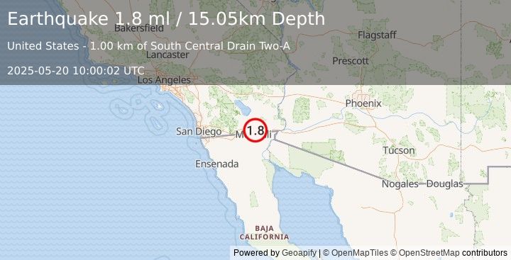 Earthquake 8 km SSW of Holtville, CA (1.8 ml) (2025-05-20 10:00:02 UTC)