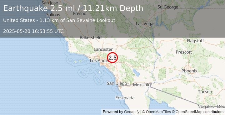 Earthquake 5 km SSE of Lytle Creek, CA (2.5 ml) (2025-05-20 16:53:55 UTC)