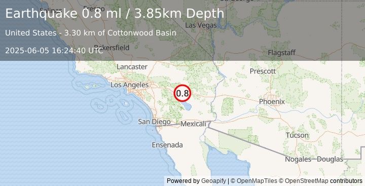 Earthquake 22 km NE of Thermal, CA (0.8 ml) (2025-06-05 16:24:40 UTC)