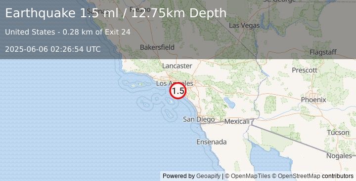 Earthquake 1 km WSW of Rossmoor, CA (1.5 ml) (2025-06-06 02:26:54 UTC)