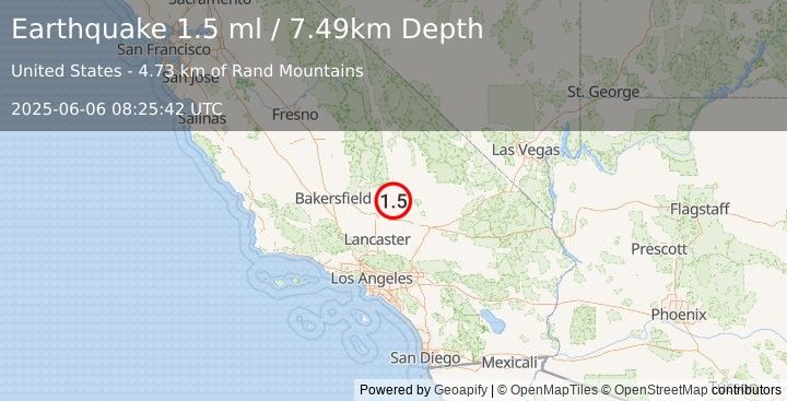 Earthquake 16 km WSW of Johannesburg, CA (1.5 ml) (2025-06-06 08:25:42 UTC)