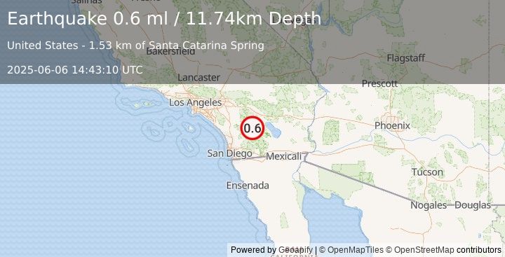 Earthquake 14 km NNW of Borrego Springs, CA (0.6 ml) (2025-06-06 14:43:10 UTC)