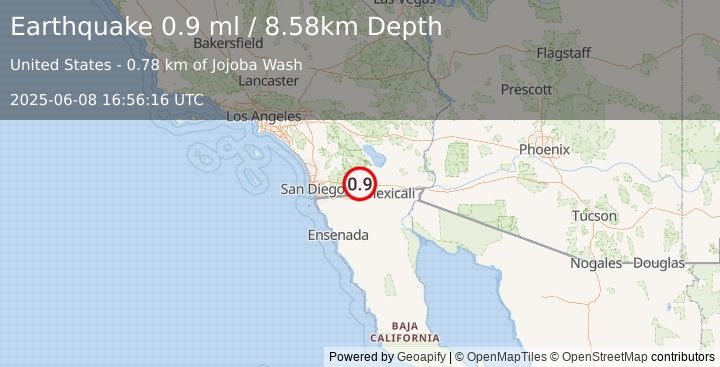 Earthquake 15 km NW of Ocotillo, CA (0.9 ml) (2025-06-08 16:56:16 UTC)