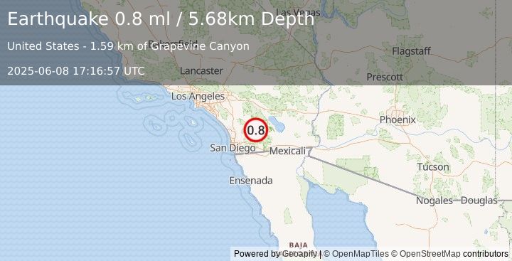 Earthquake 13 km SSW of Borrego Springs, CA (0.8 ml) (2025-06-08 17:16:57 UTC)