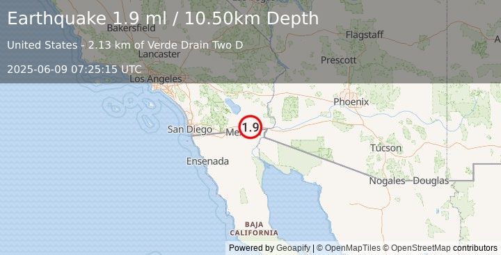 Earthquake 14 km ESE of Holtville, CA (1.9 ml) (2025-06-09 07:25:15 UTC)