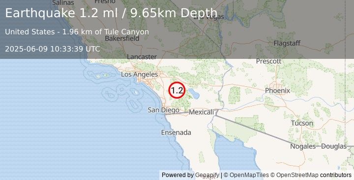 Earthquake 15 km SE of Anza, CA (1.2 ml) (2025-06-09 10:33:39 UTC)