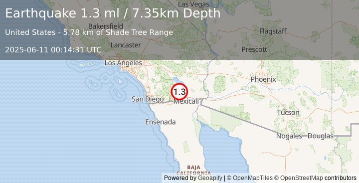 Earthquake 14 km WSW of Westmorland, CA (1.3 ml) (2025-06-11 00:14:31 UTC)