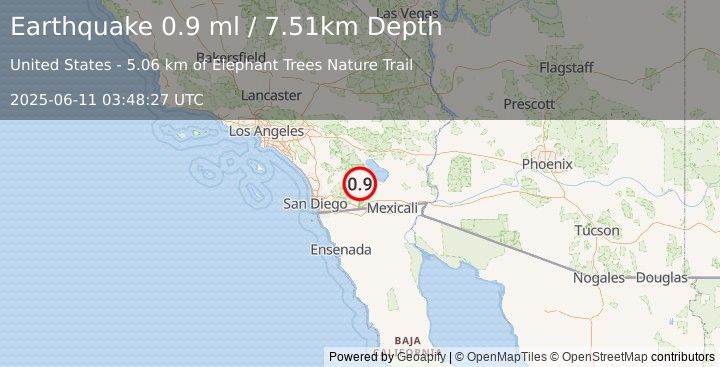 Earthquake 20 km WSW of Westmorland, CA (1.2 ml) (2025-06-11 03:48:22 UTC)