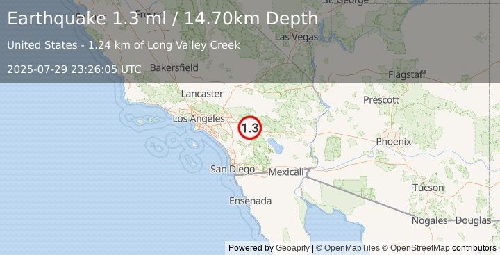 Earthquake 8 km WSW of Palm Springs, CA (1.3 ml) (2025-07-29 23:26:05 UTC)