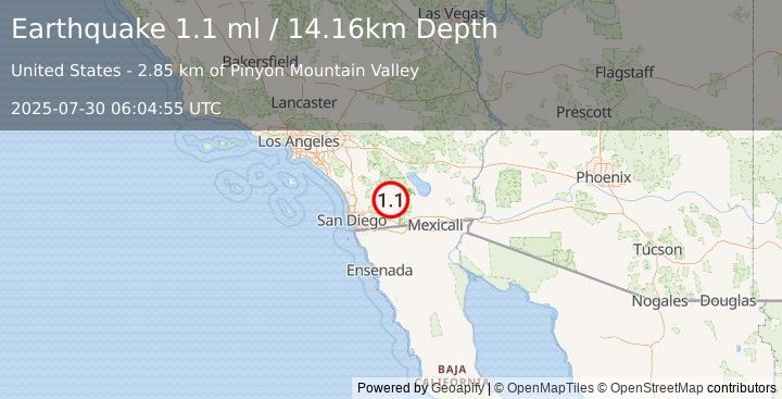 Earthquake 21 km S of Borrego Springs, CA (1.1 ml) (2025-07-30 06:04:55 UTC)