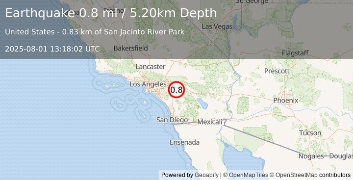 Earthquake 5 km N of San Jacinto, CA (0.8 ml) (2025-08-01 13:18:02 UTC)