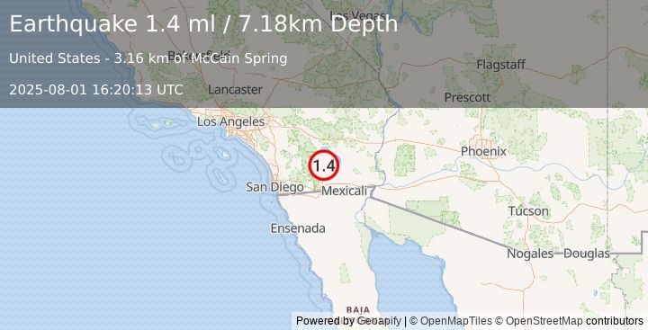Earthquake 15 km S of Salton City, CA (1.4 ml) (2025-08-01 16:20:13 UTC)