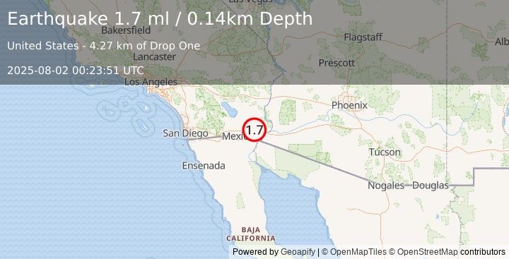 Earthquake 27 km N of Tecolots, B.C., MX (1.7 ml) (2025-08-02 00:23:51 UTC)