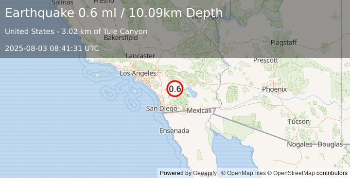 Earthquake 16 km SE of Anza, CA (0.6 ml) (2025-08-03 08:41:31 UTC)