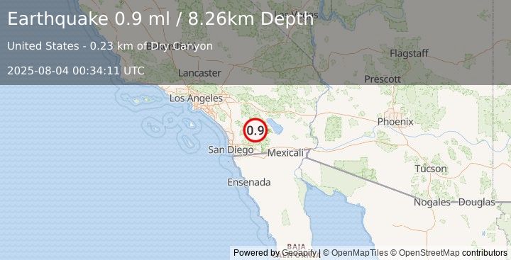 Earthquake 4 km SW of Borrego Springs, CA (0.9 ml) (2025-08-04 00:34:11 UTC)