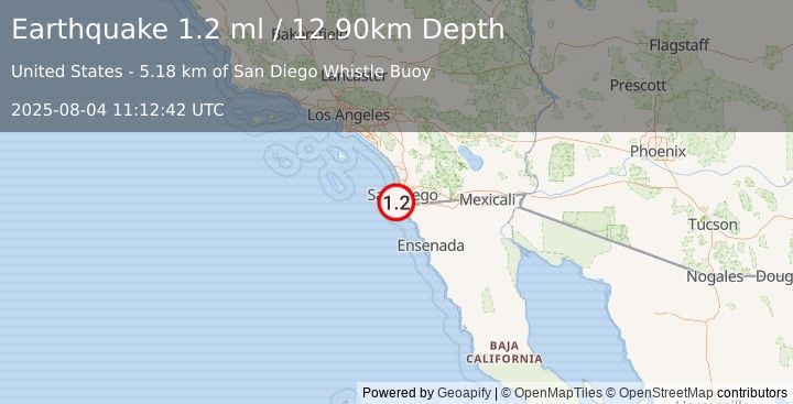 Earthquake 14 km SW of Coronado, CA (1.2 ml) (2025-08-04 11:12:42 UTC)