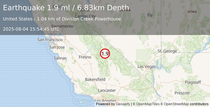 Earthquake 17 km NNW of Independence, CA (1.9 ml) (2025-08-04 15:54:45 UTC)