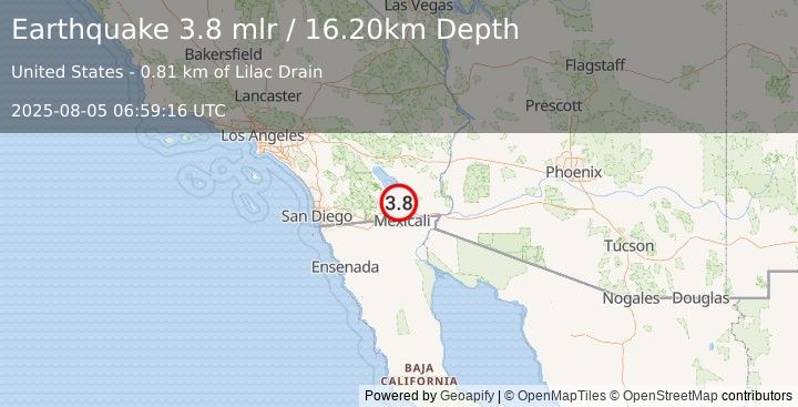 Earthquake 6 km S of Brawley, CA (3.8 mlr) (2025-08-05 06:59:16 UTC)