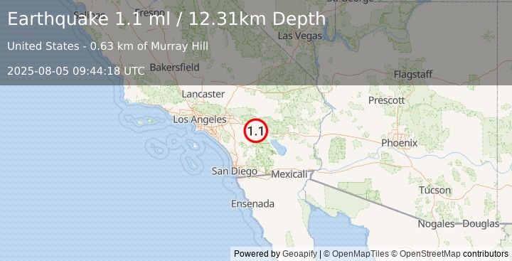 Earthquake 4 km SW of Cathedral City, CA (1.1 ml) (2025-08-05 09:44:18 UTC)