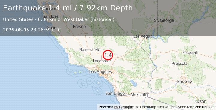 Earthquake 4 km NNW of Boron, CA (1.4 ml) (2025-08-05 23:26:58 UTC)