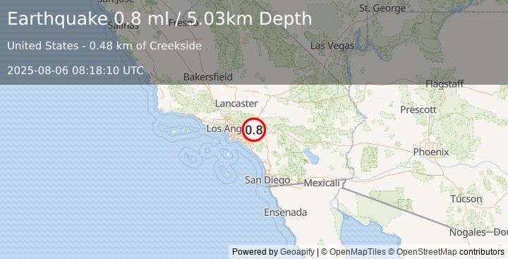 Earthquake 5 km SE of Ontario, CA (0.8 ml) (2025-08-06 08:18:10 UTC)