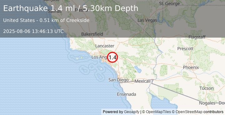 Earthquake 5 km SE of Ontario, CA (1.4 ml) (2025-08-06 13:46:12 UTC)
