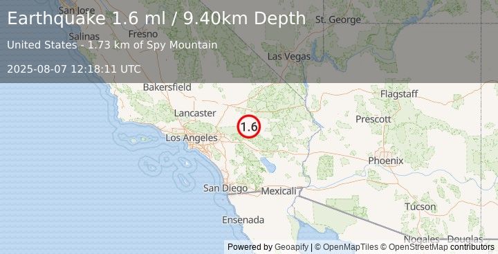 Earthquake 24 km NNW of Joshua Tree, CA (1.6 ml) (2025-08-07 12:18:11 UTC)