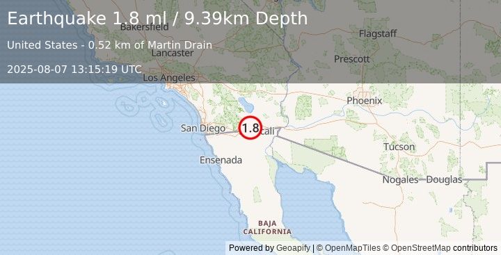 Earthquake 12 km WSW of El Centro, CA (1.8 ml) (2025-08-07 13:15:19 UTC)