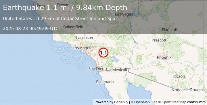 Earthquake 1 km NE of Idyllwild, CA (1.1 ml) (2025-08-23 06:49:09 UTC)