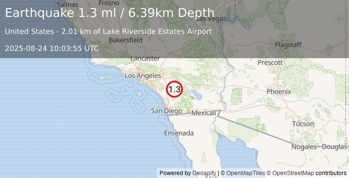Earthquake 12 km W of Anza, CA (1.3 ml) (2025-08-24 10:03:55 UTC)