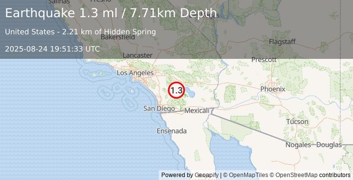 Earthquake 16 km N of Borrego Springs, CA (1.3 ml) (2025-08-24 19:51:33 UTC)