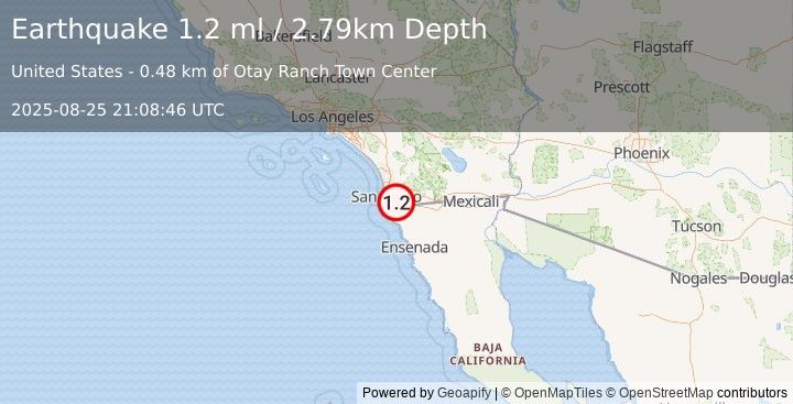 Earthquake 8 km ESE of Bonita, CA (1.2 ml) (2025-08-25 21:08:46 UTC)